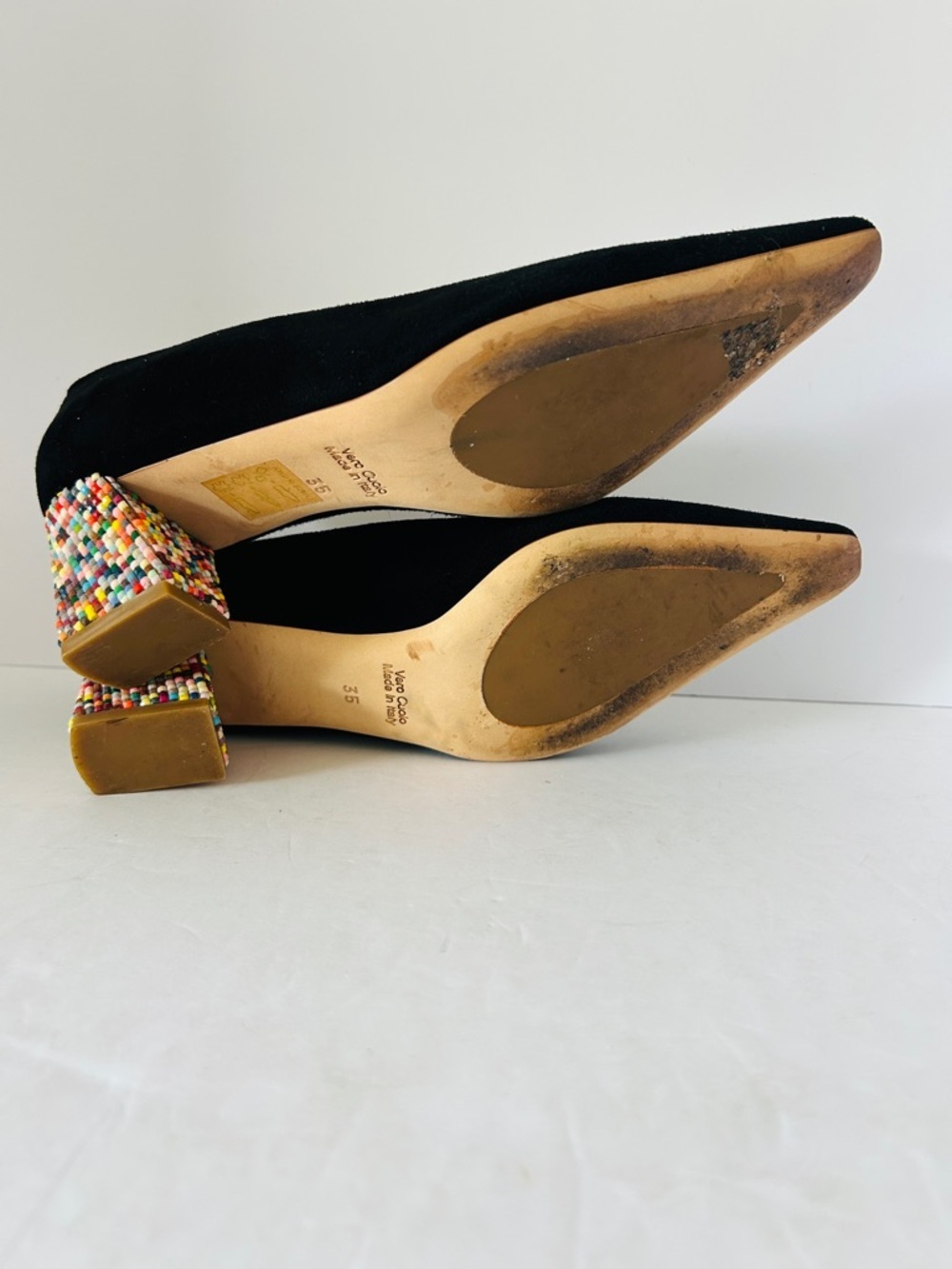 Diane B Milano Black Suede Pumps Beaded Low Heels Pointed Toe EU35 Size US 5 - Picture 10 of 12